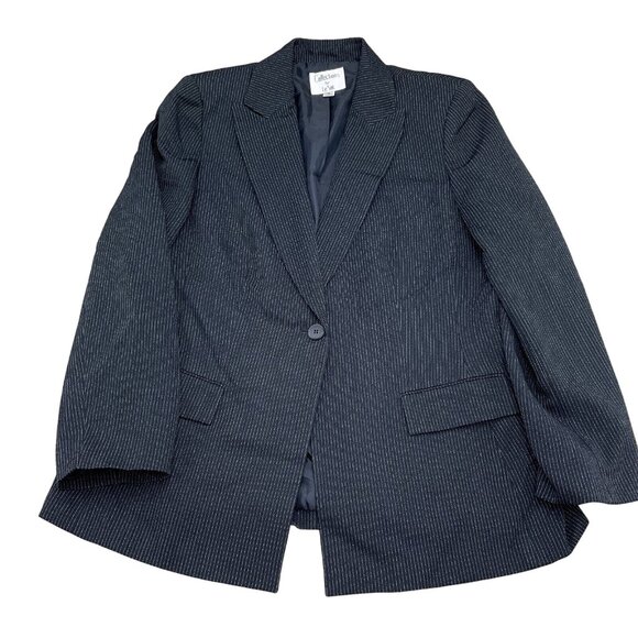 Le Suit Collections Blazer Women 16 Navy Blue Pinstripe Peak Retro Classic NWT - Picture 1 of 12